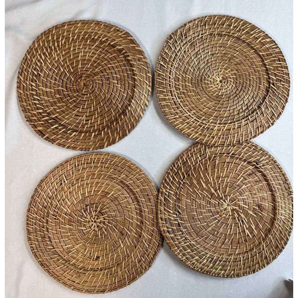 Woven Rattan Charger Plates 13" Round Harvest Set of 4 Boho NWT